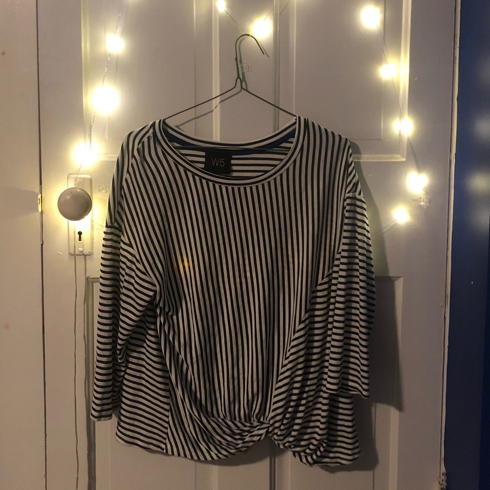 Black and White Striped Tied Shirt